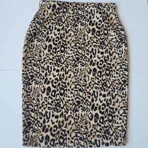 Leopard Print Pencil Skirt Fitted Pull On Scuba Bodycon Skirt Knee Length size L
